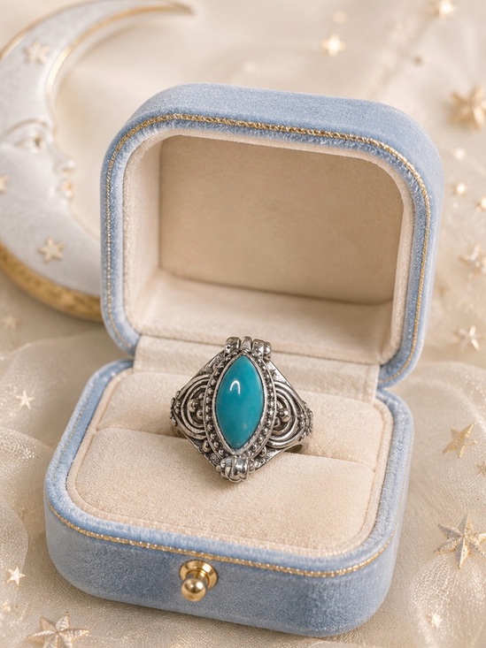925 Sterling Silver Jewelry - Ring Poison 925 Sterling Silver Marquise Genuine Turquoise Ring